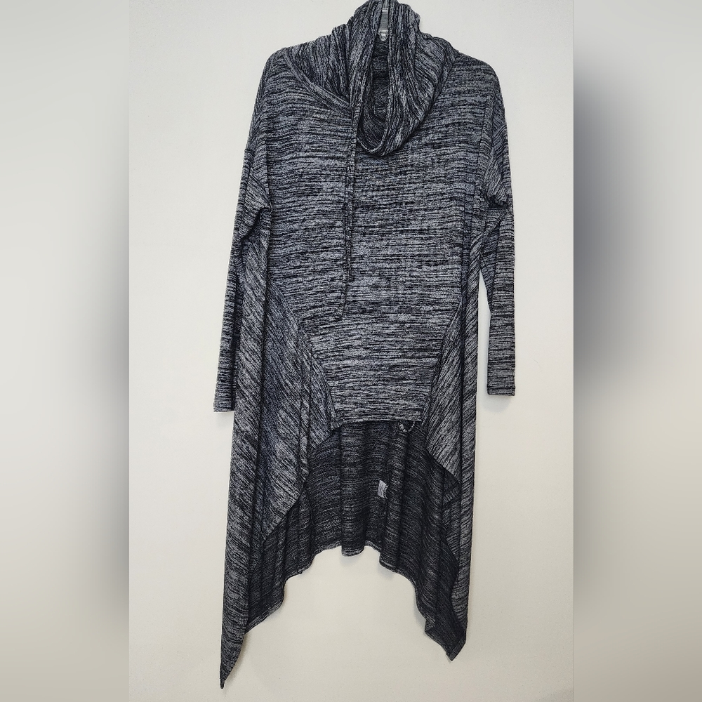 Aria Handmade cowl neck high‎ low longline gray space dye top Swestshirt